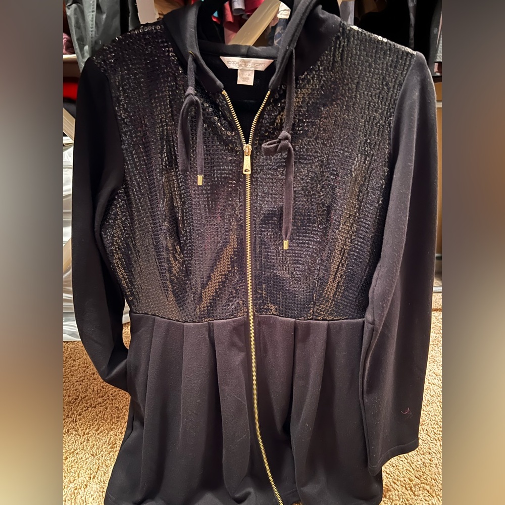 Boston Proper Black Sequin Hooded Jacket
Size Medium